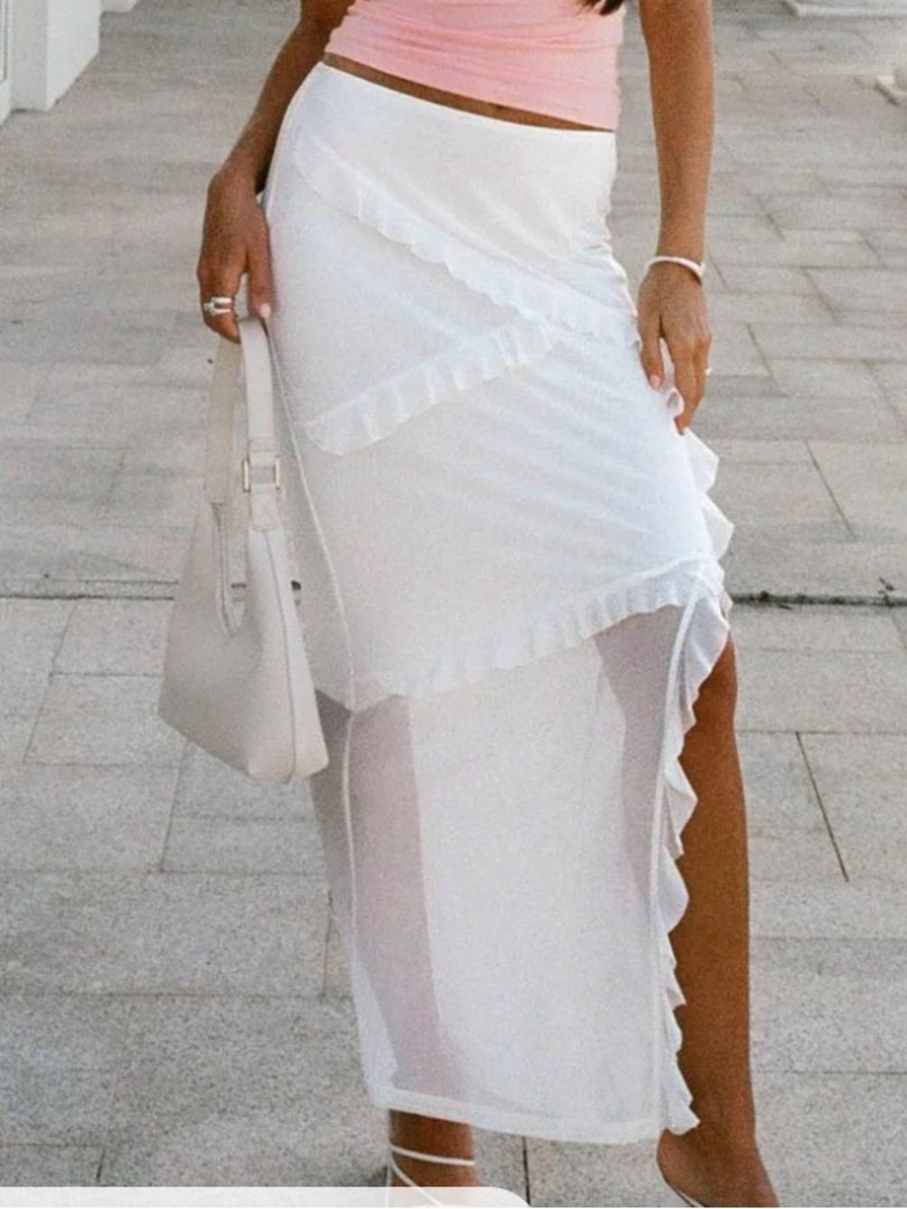White Ruffle Maxi Skirt - Women